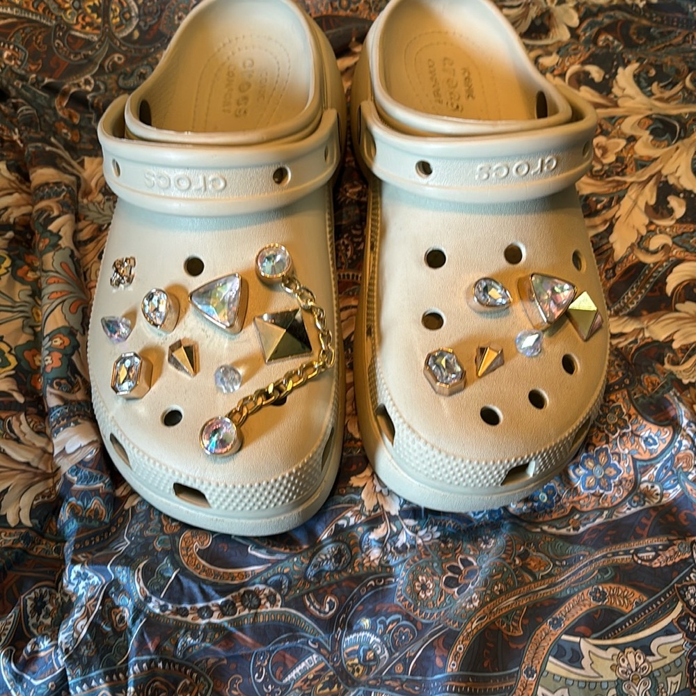 Women’s Crocs Off White with Bling!